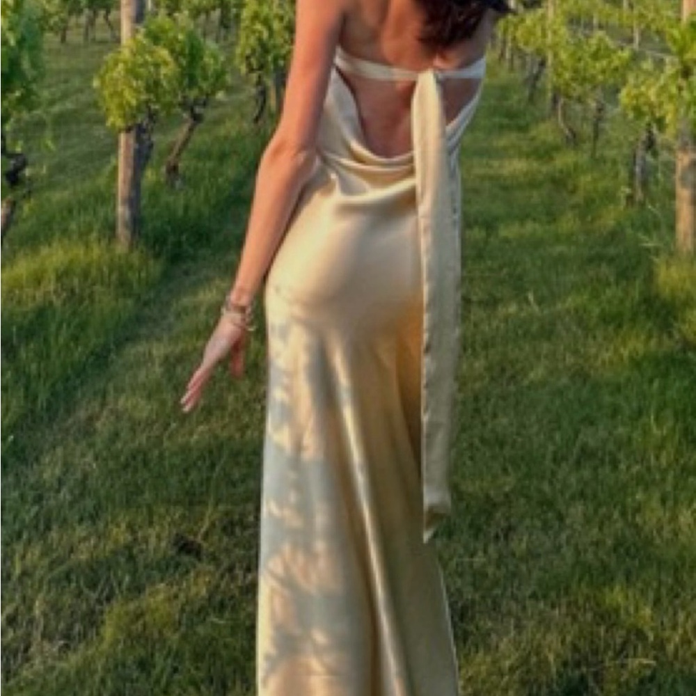 WeWoreWhat Cream Backless Halter Gown